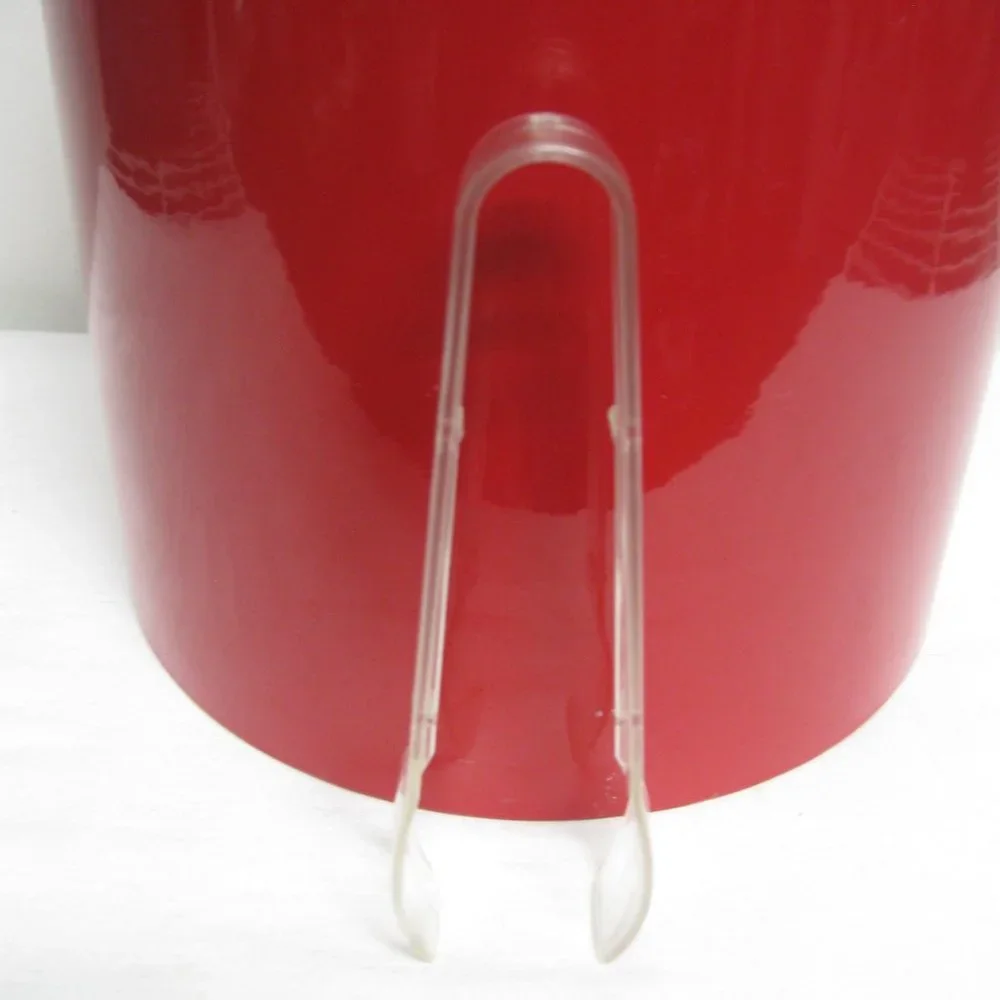 Vintage 60's Retro Lipstick Red Patent Ice Bucket w Lucite Handle & Tongs